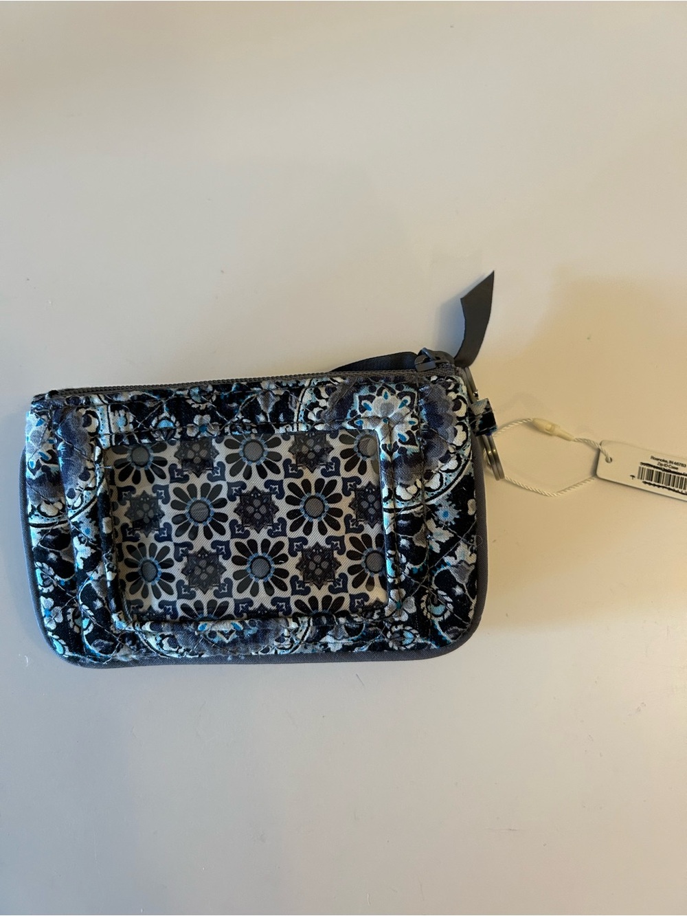 Vera Bradley Zip ID case Quilted Floral Wristlet Wallet - Blue/Black/Grey